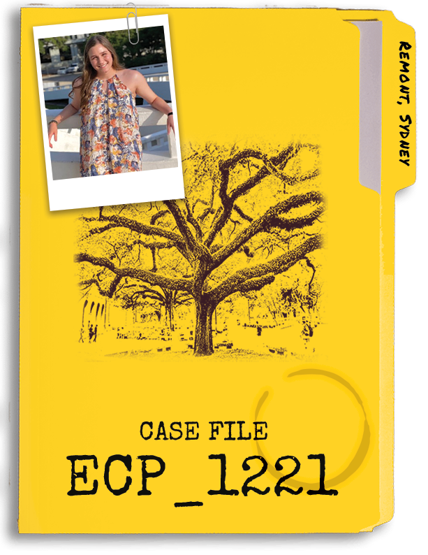 yellow folder with oak tree reads case file ecp_0521 and johnson, alaysia on tab. photo of smiling female student attached to folder.