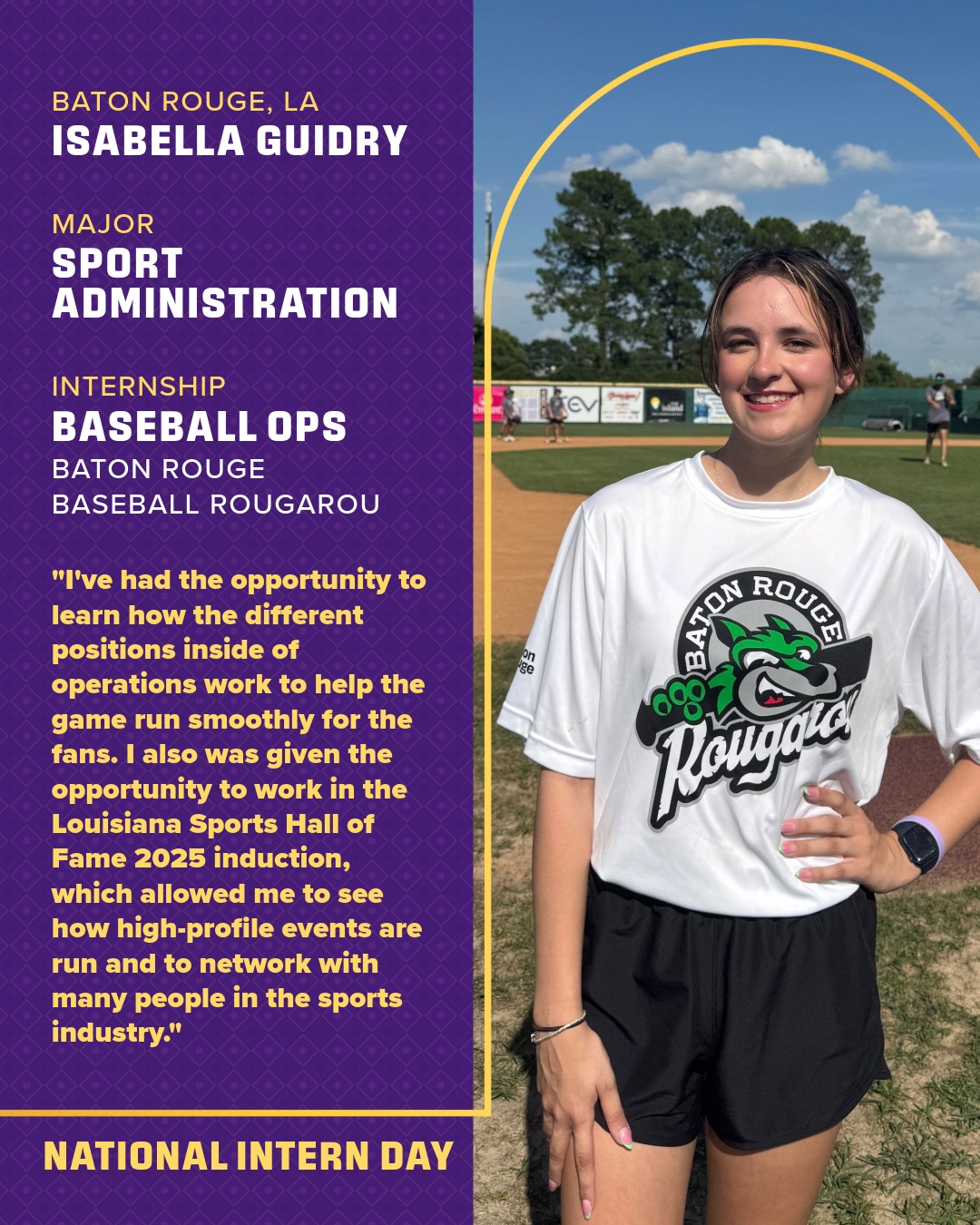 Intern Day photo and quote by Isabella Guidry; text version follows at bottom of page.