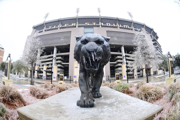Mike the Tiger Statue during February Winter Storm