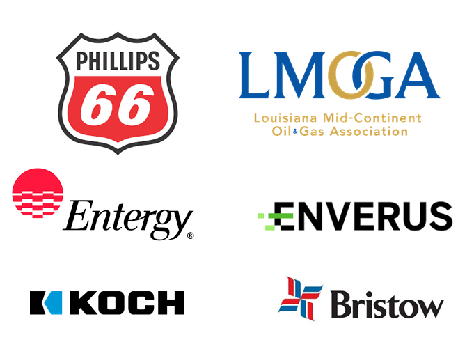 sponsor logos for Phillips 66, Louisiana Mid-Continent OIl & Gas Association, Entergy, Enverus, Koch, Bristow