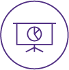 presentation with pie chart icon in purple