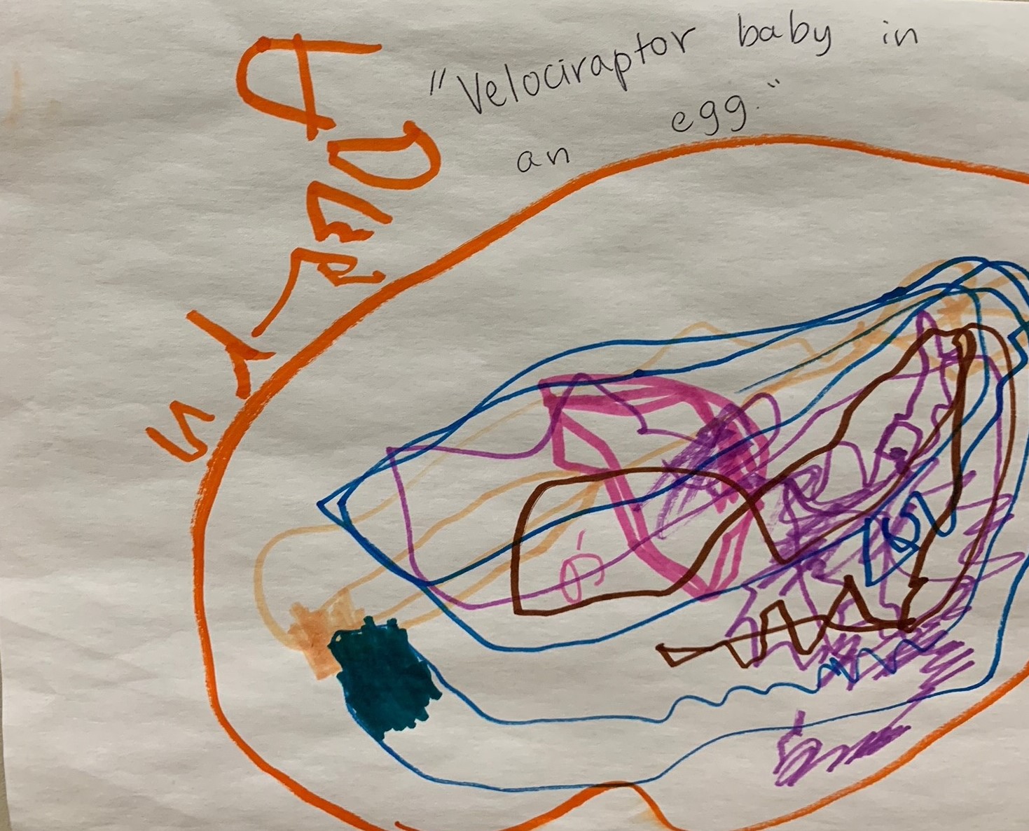 child's writing in multi color marker
