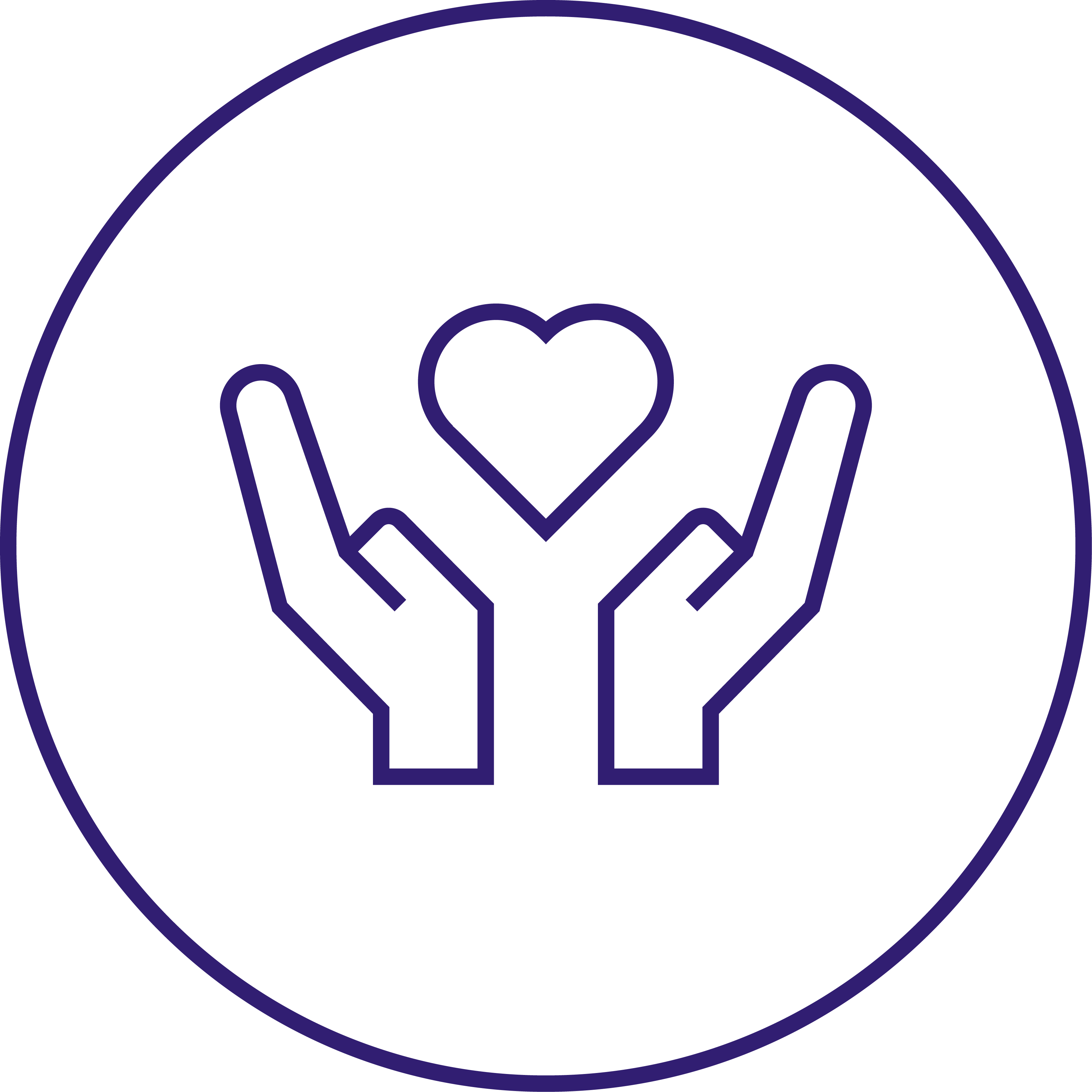 icon containing two hands holding a heart inside a purple circle