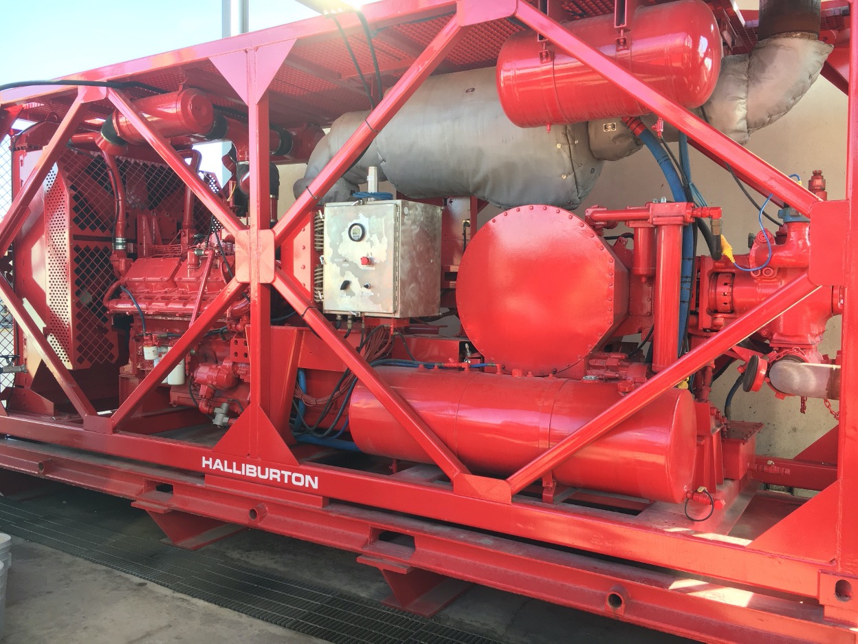  one of two diesel driven triplex pumps from Halliburton. The technology is used in cementing jobs but is also widely used to pump off other drilling/completion fluids.