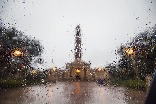 photo: rainy day on campus