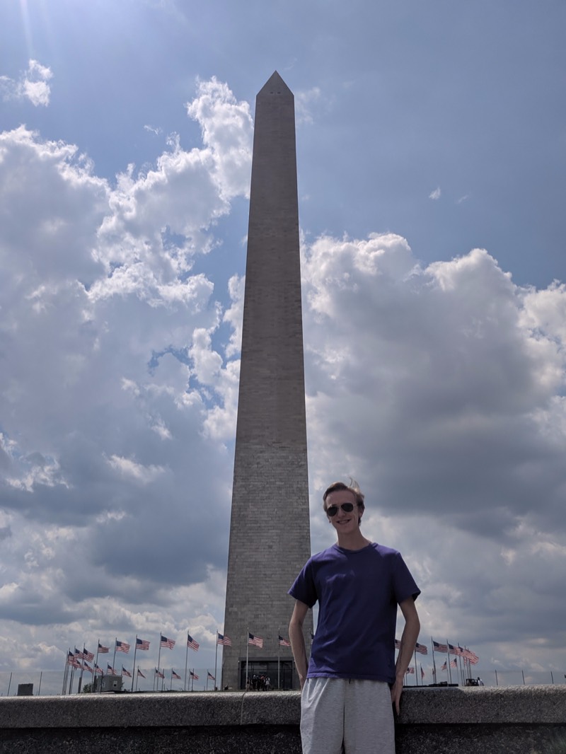 LSU student Josh Duke stand in front of the Washinton Memorial in D.C.