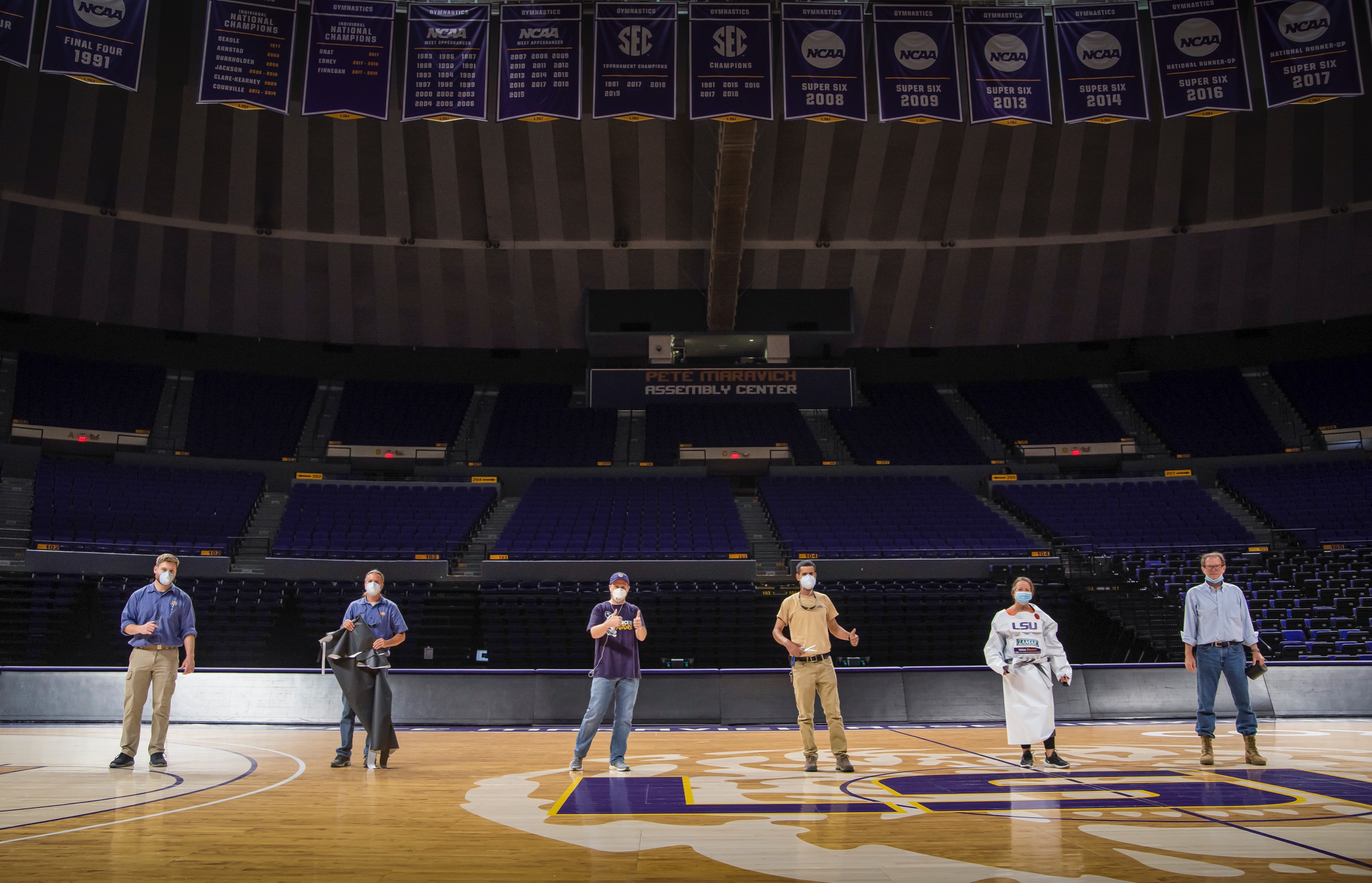 LSU employees create PPE inside the PMAC