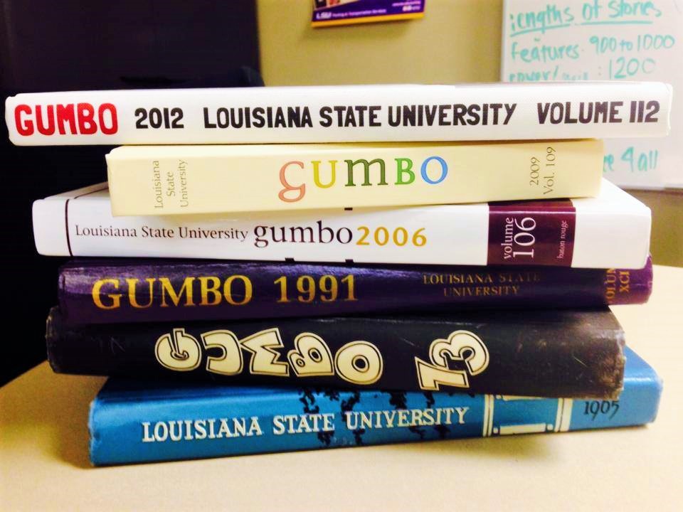LSU Gumbo yearbooks stacked