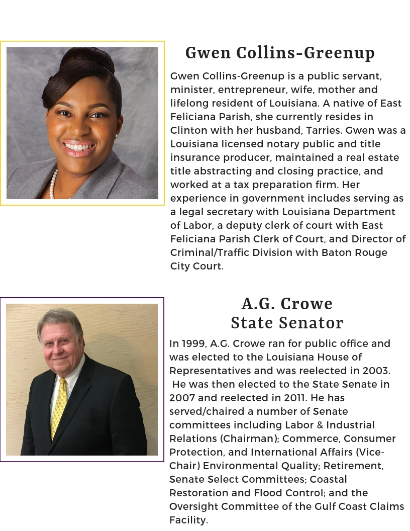 candidates Gwen Collins-Greenup and A.G. Crowe