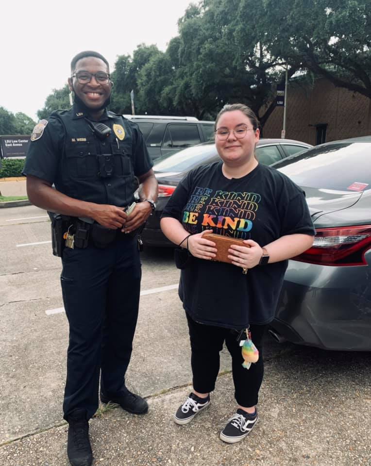LSU Police officer with student