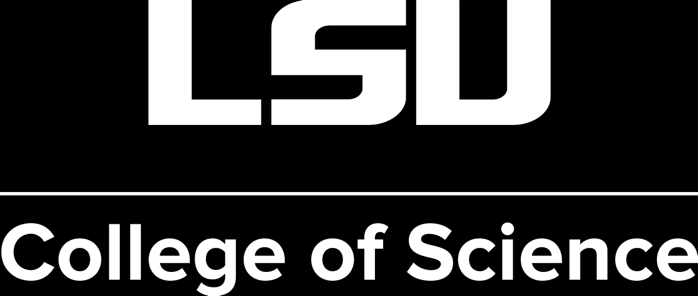 LSU College of Science logo vertical white with black background