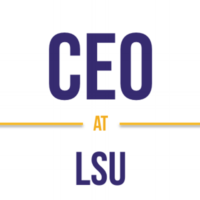CEO at LSU logo in purple and gold