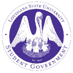 Purple circle with LSU Student government in purple font