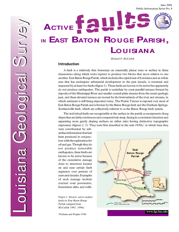 Active Faults in East Baton Rouge Parish, Louisiana, 2001, 8 pp.