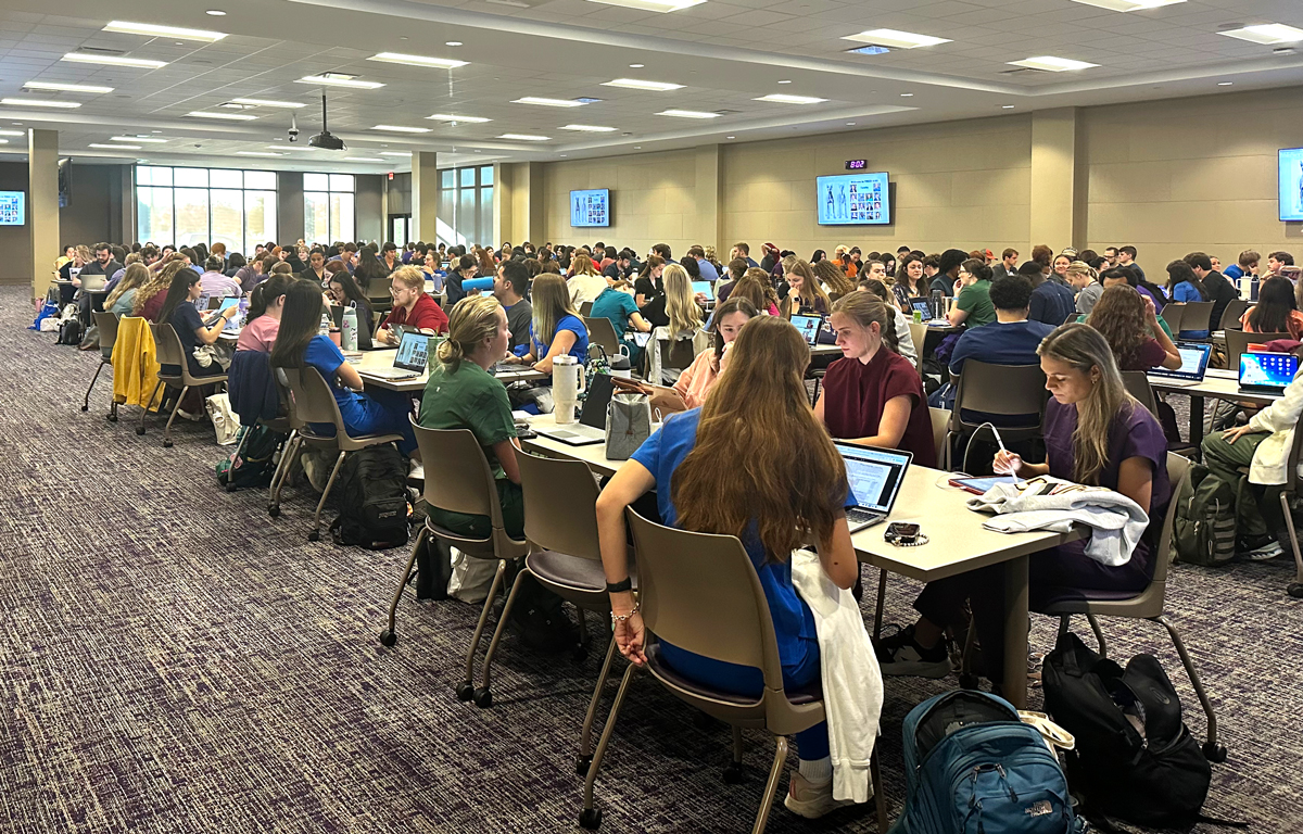 The Class of 2029 in their first veterinary school lecture
